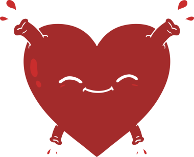 Bir insan tarafından çizilmiş düz renk çizgi film mutlu kalp