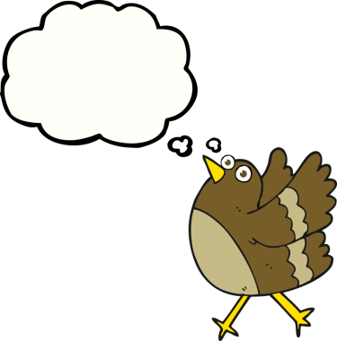 Bir insan tarafından çizilmiş serbest çizim balon karikatürü mutlu kuş.