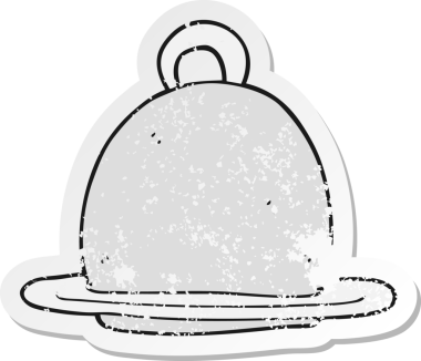 Bir insanın çizdiği karikatür yemek servisinin gerilimli retro yapıştırması.