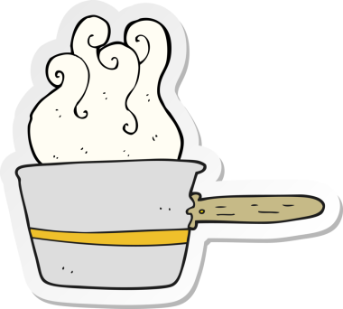 Bir insan tarafından çizilmiş karikatür tenceresi etiketi.