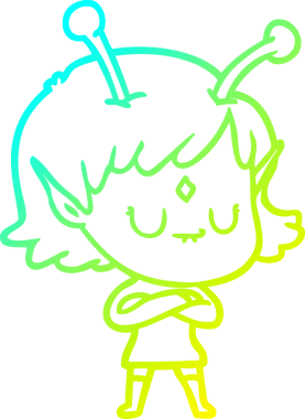 Bir insan tarafından çizilmiş bir uzaylı kız çizgi filmi.