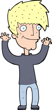 Bir insan tarafından çekilen kollarını sallayan çizgi film adamı.