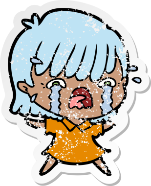 Bir insan tarafından çizilmiş, ağlayan bir çizgi film kızının sıkıntılı çıkartması.