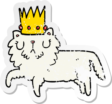 Bir insan tarafından çizilmiş taç giyen bir çizgi film kedisinin sıkıntılı çıkartması.