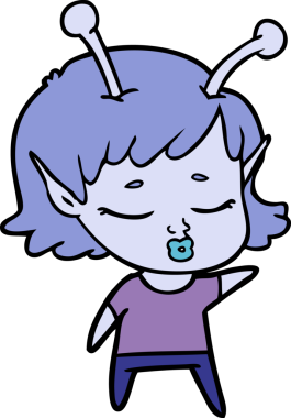 Bir insan tarafından çizilmiş sevimli uzaylı kız çizgi filmi.