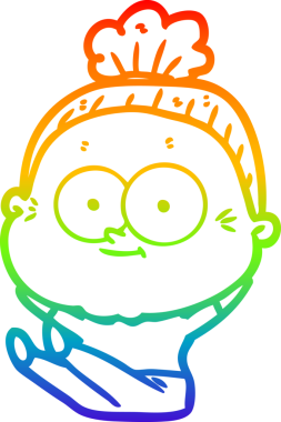 Gökkuşağı gradyan çizgi çizimi Bir insan tarafından çizilmiş mutlu yaşlı kadın