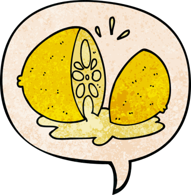 Çizgi film, limonu insan tarafından çizilmiş retro desen şeklinde konuşma baloncuğuyla kesti.