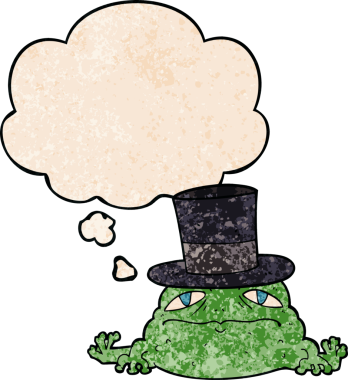 bir insan tarafından çizilmiş grunge doku tarzında düşünce baloncuğu olan zengin kurbağa çizgi filmi