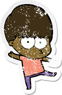 Bir insan tarafından çizilmiş gergin bir çizgi film çocuğunun sıkıntılı çıkartması.