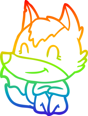 Gökkuşağı gradyan çizgisi. Bir insan tarafından çizilmiş dost bir kurt çizgi filmi.