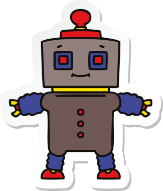 Bir insan tarafından çizilmiş garip bir el çizimi robot çıkartması.