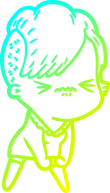 Bir çizgi film karakteri çizen soğuk gradyan, bir insan tarafından çizilmiş hippi bir kız.