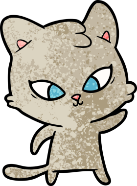 Bir insan tarafından çizilmiş sevimli çizgi film kedisi.