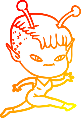 Bir insan tarafından çizilmiş sevimli bir uzaylı kız çizgi çizimi.