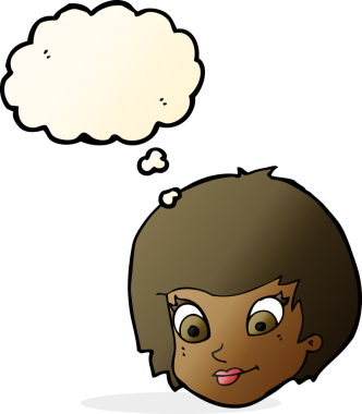 Bir insan tarafından çizilmiş düşünce baloncuklu kadın yüzü.