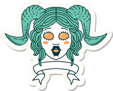 Bir insan tarafından çizilmiş parşömen pankartıyla bağlanmış karakter yüzü etiketi