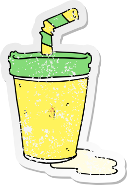 Bir insan tarafından çizilmiş tatlı bir karikatür gazozunun sıkıntılı çıkartması.