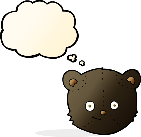 Bir insan tarafından çizilmiş düşünce baloncuklu kara ayı kafası.