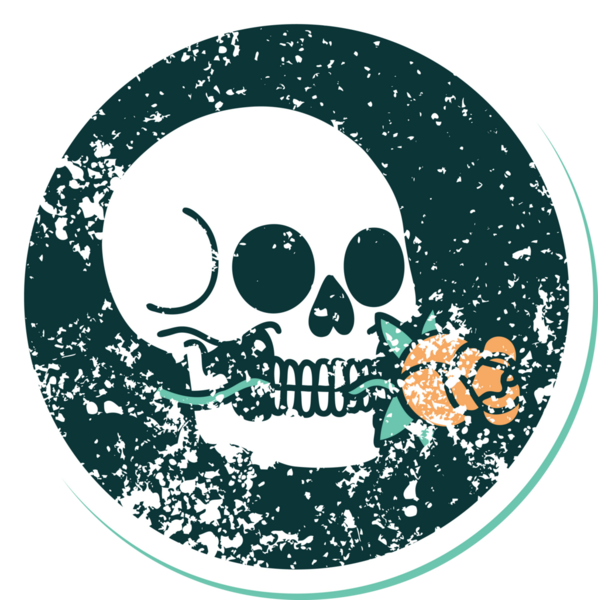 Bir insan tarafından çizilmiş bir kafatasının sembolik dövmeli görüntüsü.