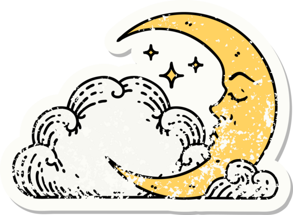 Hilal şeklinde bir dövme ve bir insan tarafından çizilmiş bulutlar.