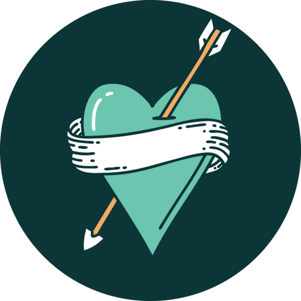 Bir insan tarafından çizilmiş ok kalp ve pankartın ikonik dövme şekli