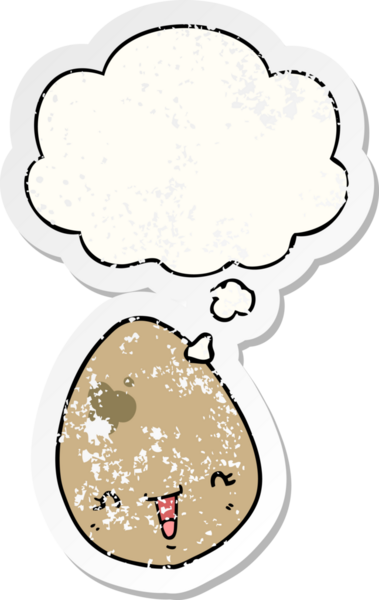 Düşünce baloncuklu çizgi film yumurtası insan tarafından çizilmiş yıpranmış bir çıkartma gibi.