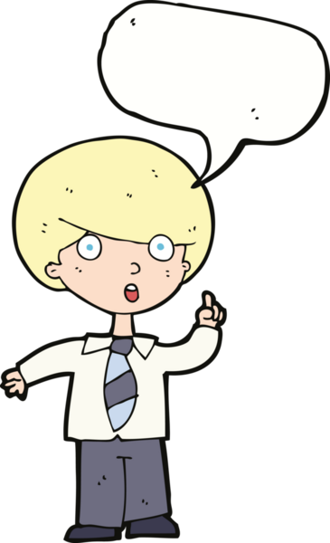 Çizgi film çocuğu soruya bir insan tarafından çizilmiş konuşma balonuyla cevap veriyor.