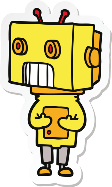 Bir insan tarafından çizilmiş robot karikatür çıkartması.