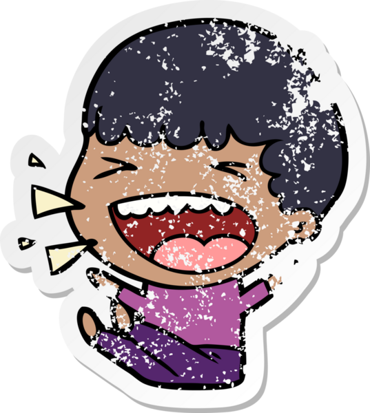 Bir insan tarafından çizilmiş gülen bir karikatür çıkartması.