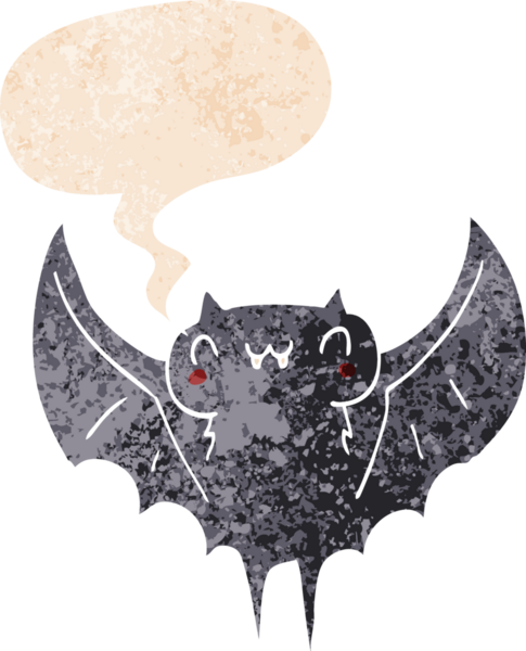 bir insan tarafından çizilmiş grunge ile konuşma baloncuğu ile karikatür yarasa sıkıntılı retro dokuma