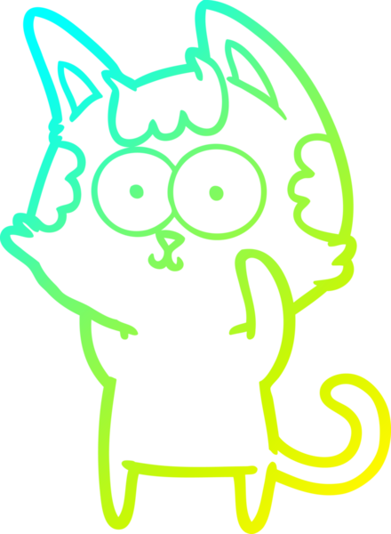 Bir insan tarafından çizilmiş mutlu çizgi film kedisinin soğuk gradyan çizgisi.