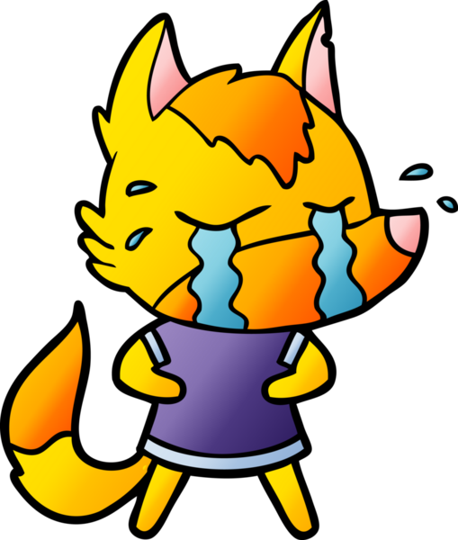 Bir insan tarafından çizilmiş üzgün küçük tilki çizgi film karakteri.