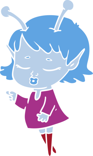 Tatlı uzaylı kız düz renkli çizgi film bir insan tarafından çizilmiş.