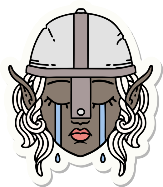 Bir insan tarafından çizilmiş ağlayan elf savaşçı karakterinin çıkartması.