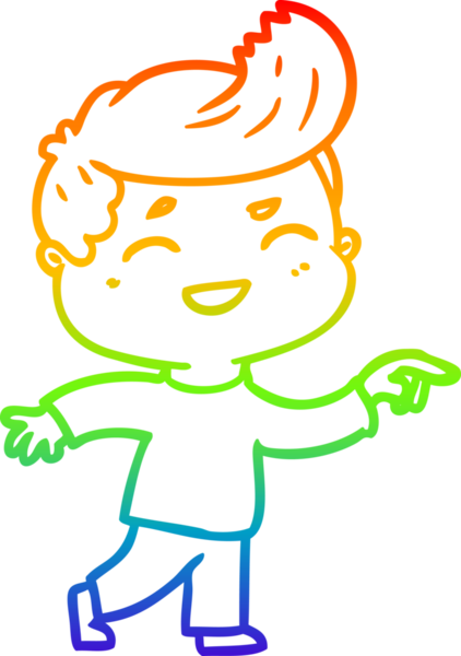 Gökkuşağı gradyan çizgi çizimi bir insan tarafından çizilmiş gülen bir karikatür adam