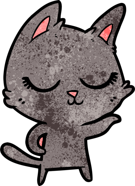 Bir insan tarafından çizilmiş sakin çizgi film kedisi.