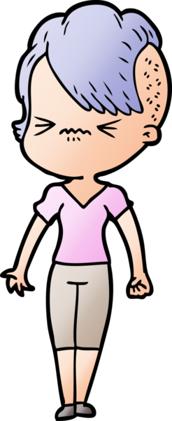 Çizgi film, bir insan tarafından çizilmiş sinirli hippi kız.