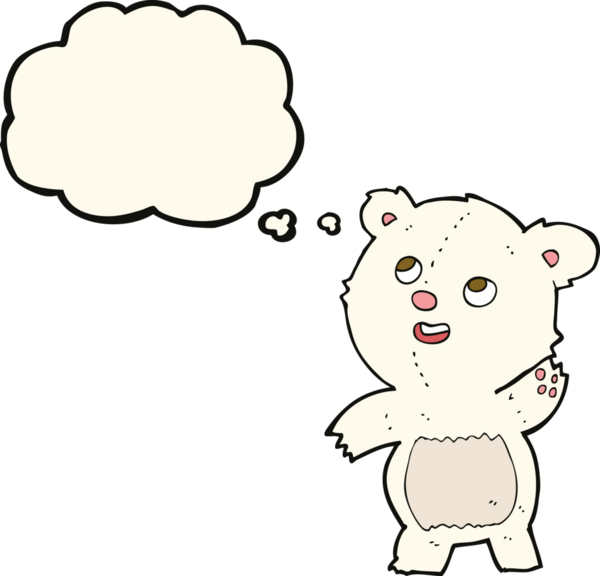 Bir insan tarafından çizilmiş düşünce baloncuklu şirin kutup ayısı ayıcığı sallaması.