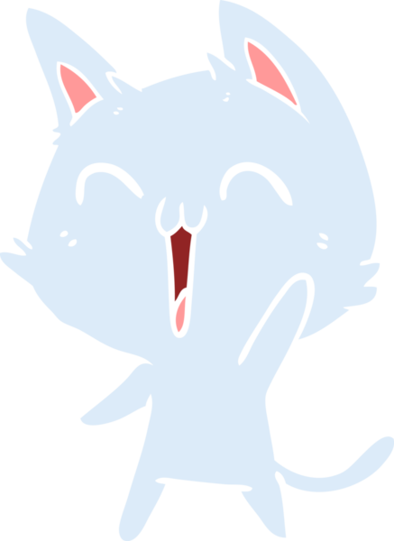 Mutlu düz renkli çizgi film kedisi miyavlıyor bir insan tarafından