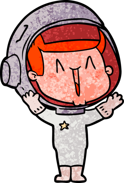 Bir insan tarafından çizilmiş mutlu astronot çizgi filmi.