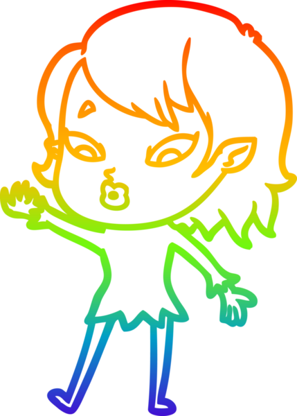 Gökkuşağı gradyan çizgisi. Bir insan tarafından çizilmiş şirin bir vampir kız çizgi filmi.