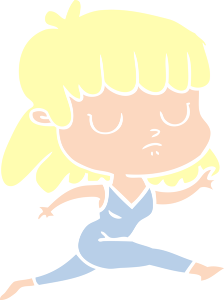 Düz renkli çizgi film karakteri, ilgisiz kadın bir insan tarafından çizilmiş.