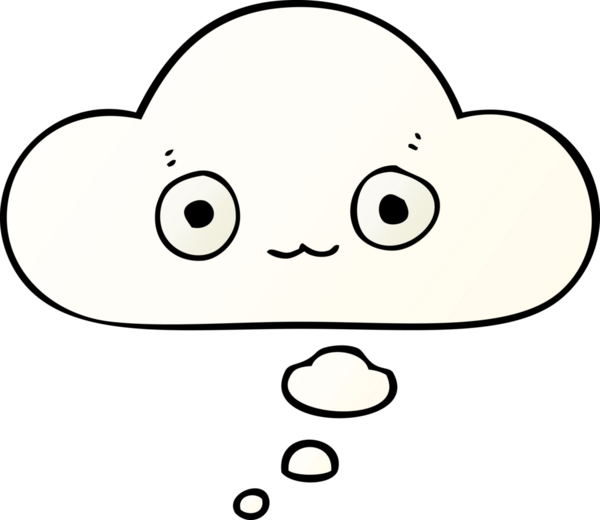 Bir insan tarafından çizilmiş yumuşak eğimli düşünce baloncuğu ile sevimli çizgi film yüzü