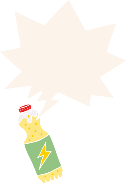 Bir insan tarafından çizilmiş eski moda konuşma baloncuklu karikatür soda şişesi.