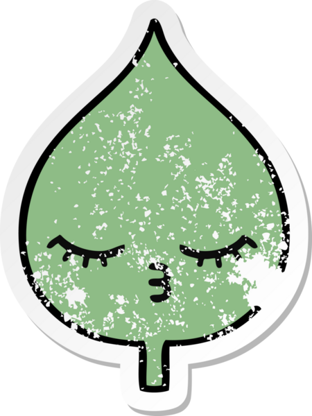 Sevimli bir çizgi film karakterinin sıkıntılı çıkartması. Bir insan tarafından çizilmiş ifade yaprağı.