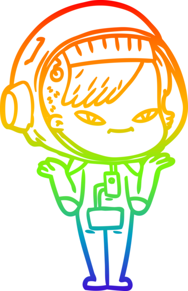 Gökkuşağı gradyan çizgi çizimi bir insan tarafından çizilmiş astronot bir kadın.