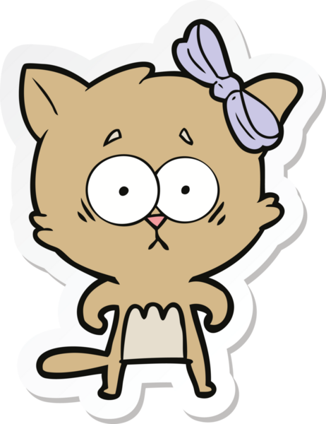 Bir insan tarafından çizilmiş çizgi film kedisinin çıkartması.