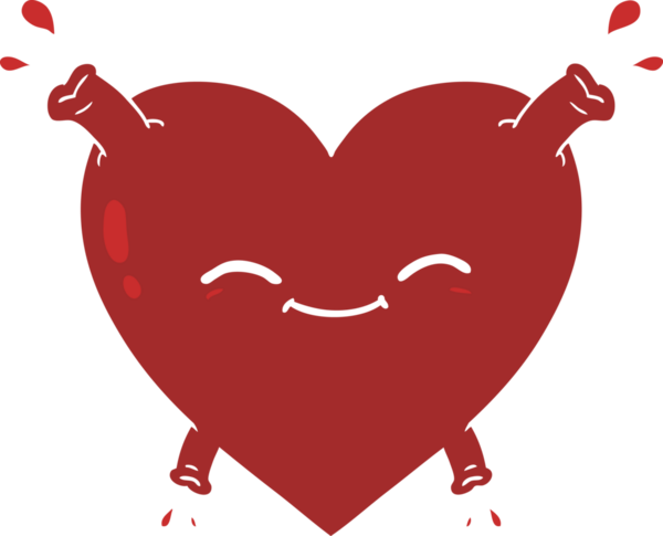 Bir insan tarafından çizilmiş düz renk çizgi film mutlu kalp