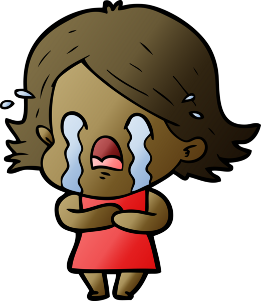 Bir insan tarafından çizilmiş ağlayan çizgi film kadını.