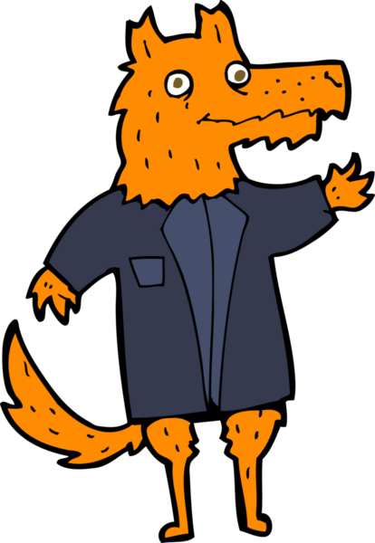 bir insan tarafından çizilmiş tilki iş adamı çizgi filmi